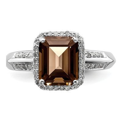Sterling Silver 1/7 ct tw Smoky Quartz & Diamond Ring – view 6