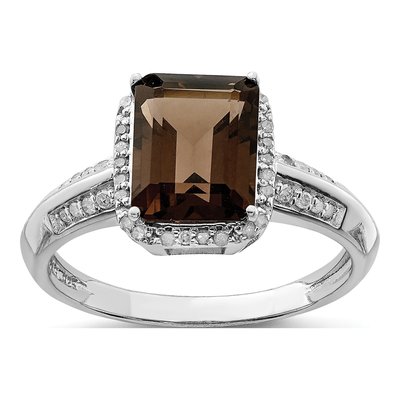 Sterling Silver 1/7 ct tw Smoky Quartz & Diamond Ring