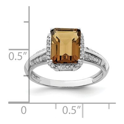 Sterling Silver 1/7 ct tw Whiskey Quartz & Diamond Whiskey Ring – view 4