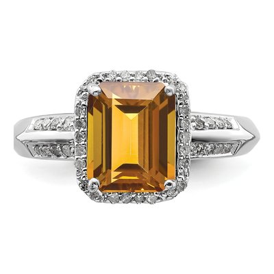 Sterling Silver 1/7 ct tw Whiskey Quartz & Diamond Whiskey Ring – view 6
