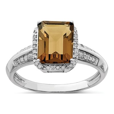 Sterling Silver 1/7 ct tw Whiskey Quartz & Diamond Whiskey Ring
