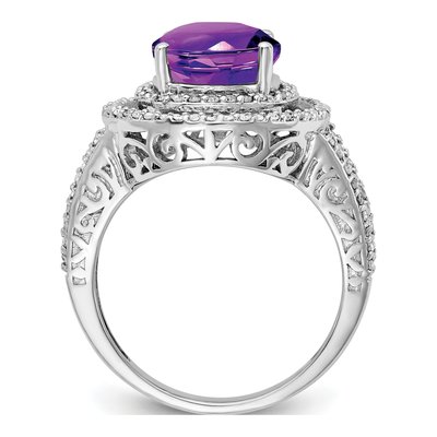 Sterling Silver 1/3 ct tw Amethyst & Diamond Oval Ring – view 2
