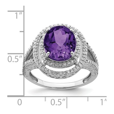 Sterling Silver 1/3 ct tw Amethyst & Diamond Oval Ring – view 3