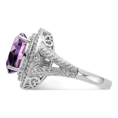 Sterling Silver 1/3 ct tw Amethyst & Diamond Oval Ring – view 4