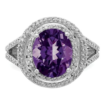 Sterling Silver 1/3 ct tw Amethyst & Diamond Oval Ring – view 5