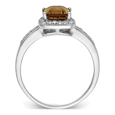 Sterling Silver 1/5 ct tw Whiskey Quartz & Diamond Whiskey Ring – view 3
