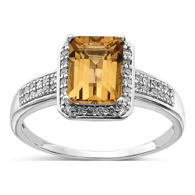 Sterling Silver 1/5 ct tw Whiskey Quartz & Diamond Whiskey Ring