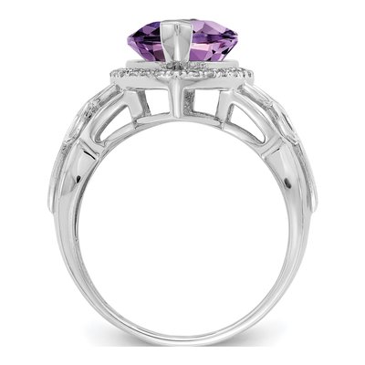 Sterling Silver 1/7 ct tw Amethyst & Diamond Marquise Ring – view 2