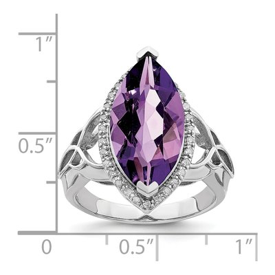 Sterling Silver 1/7 ct tw Amethyst & Diamond Marquise Ring – view 4