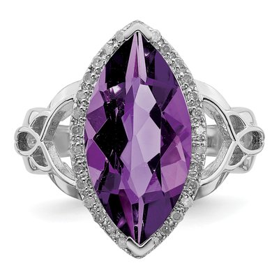 Sterling Silver 1/7 ct tw Amethyst & Diamond Marquise Ring – view 5