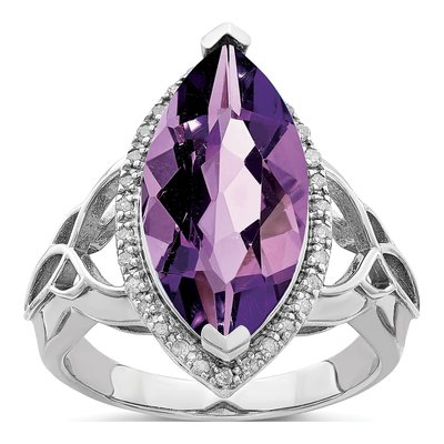 Sterling Silver 1/7 ct tw Amethyst & Diamond Marquise Ring