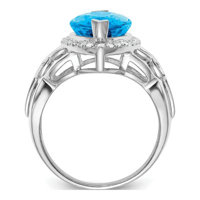 Sterling Silver 1/7 ct tw Swiss Blue Topaz & Diamond Marquise Ring – view 2