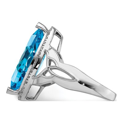 Sterling Silver 1/7 ct tw Swiss Blue Topaz & Diamond Marquise Ring – view 3
