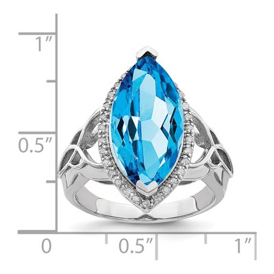 Sterling Silver 1/7 ct tw Swiss Blue Topaz & Diamond Marquise Ring – view 4