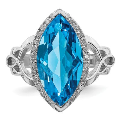 Sterling Silver 1/7 ct tw Swiss Blue Topaz & Diamond Marquise Ring – view 5