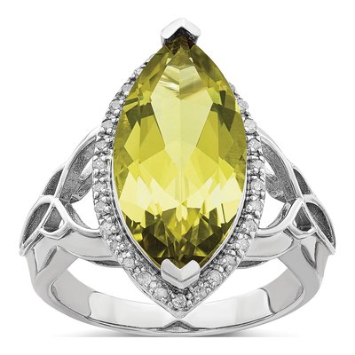 Sterling Silver 1/7 ct tw Lemon Quartz & Diamond Lemon Ring