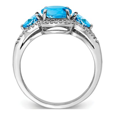 Sterling Silver 1/7 ct tw Swiss Blue Topaz & Diamond Oval Ring – view 2