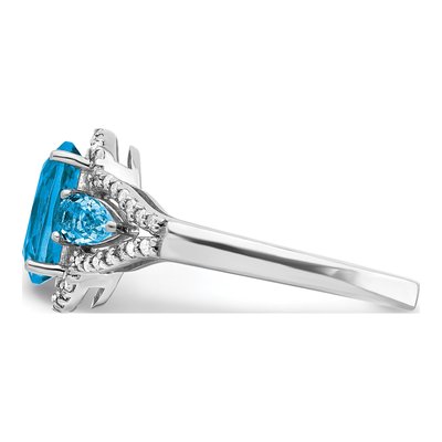 Sterling Silver 1/7 ct tw Swiss Blue Topaz & Diamond Oval Ring – view 3