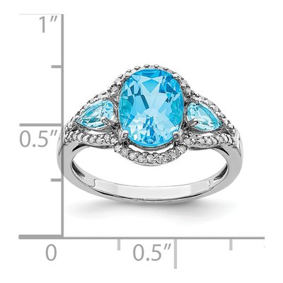 Sterling Silver 1/7 ct tw Swiss Blue Topaz & Diamond Oval Ring – view 4