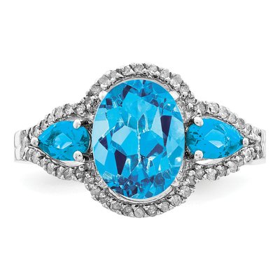 Sterling Silver 1/7 ct tw Swiss Blue Topaz & Diamond Oval Ring – view 5