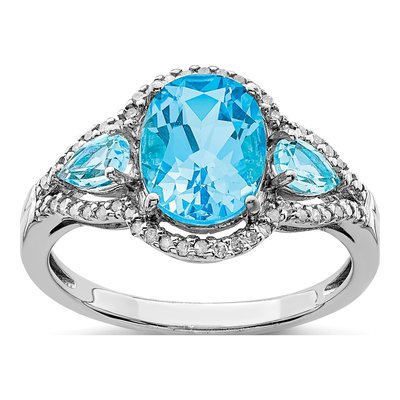 Sterling Silver 1/7 ct tw Swiss Blue Topaz & Diamond Oval Ring