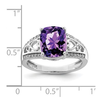 Sterling Silver 1/8 ct tw Amethyst & Diamond Ring – view 3