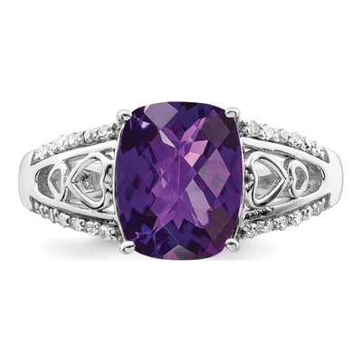 Sterling Silver 1/8 ct tw Amethyst & Diamond Ring – view 5