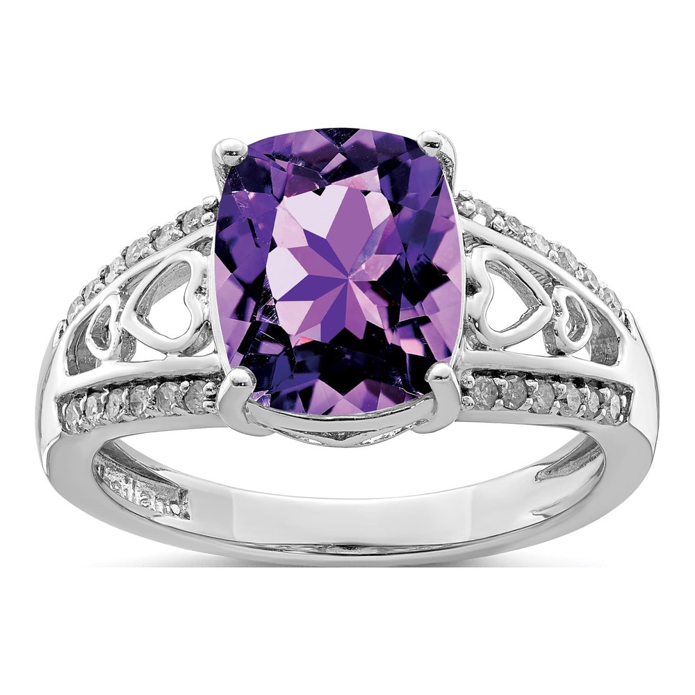 Sterling Silver Amethyst & Diamond Ring, Size 7