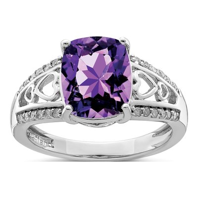 Sterling Silver 1/8 ct tw Amethyst & Diamond Ring