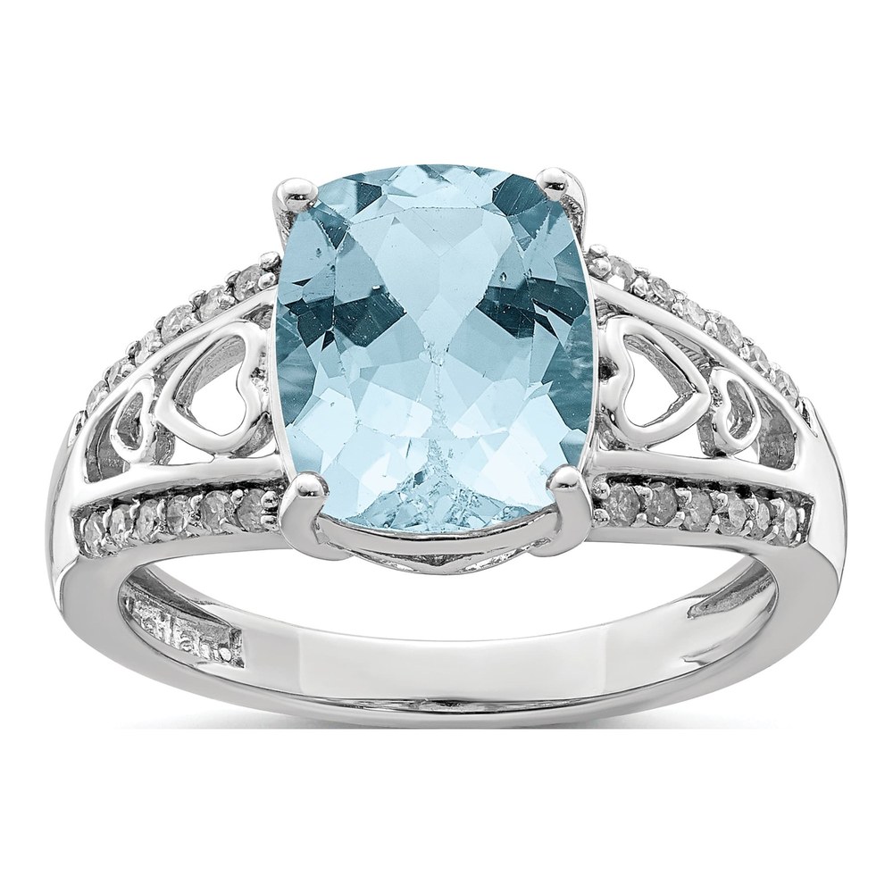 Sterling Silver 1/8 ct tw Sky Blue Topaz & Diamond Ring