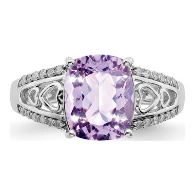Sterling Silver 1/8 ct tw Rose de France Amethyst & Diamond Ring – view 5