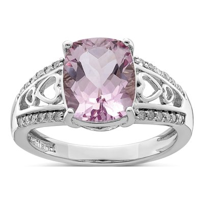 Sterling Silver 1/8 ct tw Rose de France Amethyst & Diamond Ring