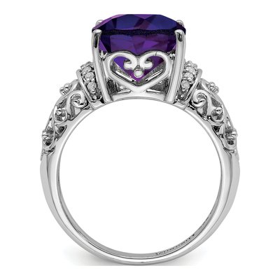 Sterling Silver 1/15 ct tw Amethyst & Diamond Checker-Cut Ring – view 2
