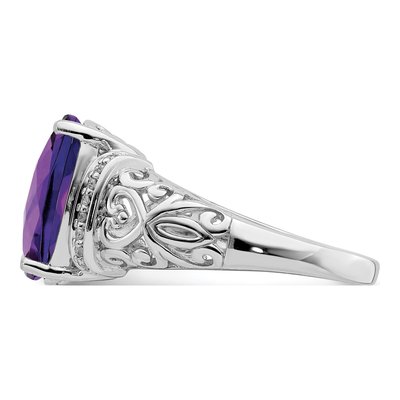 Sterling Silver 1/15 ct tw Amethyst & Diamond Checker-Cut Ring – view 3