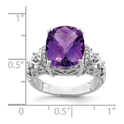 Sterling Silver 1/15 ct tw Amethyst & Diamond Checker-Cut Ring – view 4
