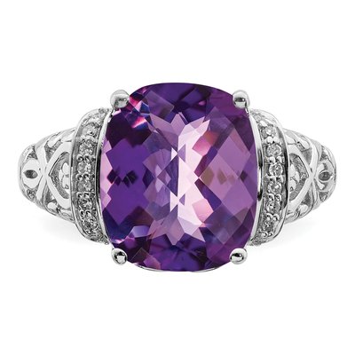 Sterling Silver 1/15 ct tw Amethyst & Diamond Checker-Cut Ring – view 5
