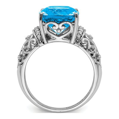 Sterling Silver 1/15 ct tw Swiss Blue Topaz & Diamond Checker-Cut Ring – view 2