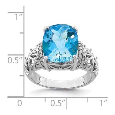 Sterling Silver 1/15 ct tw Swiss Blue Topaz & Diamond Checker-Cut Ring – view 3