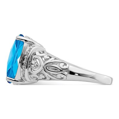 Sterling Silver 1/15 ct tw Swiss Blue Topaz & Diamond Checker-Cut Ring – view 4