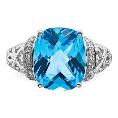 Sterling Silver 1/15 ct tw Swiss Blue Topaz & Diamond Checker-Cut Ring – view 5