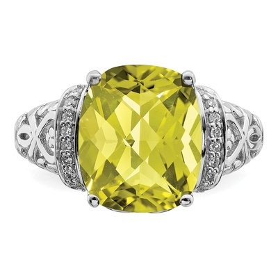 Sterling Silver 1/15 ct tw Lemon Quartz & Diamond Lemon Ring – view 5
