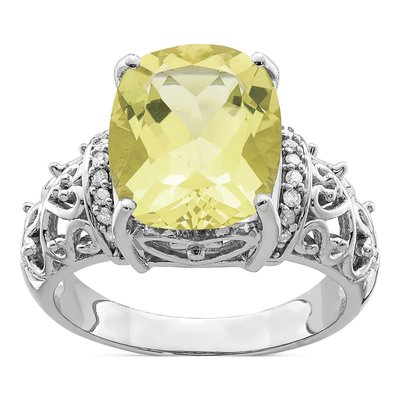 Sterling Silver 1/15 ct tw Lemon Quartz & Diamond Lemon Ring