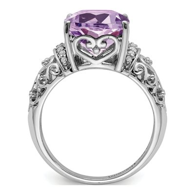 Sterling Silver 1/15 ct tw Rose de France Amethyst & Diamond Ring – view 2