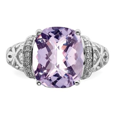 Sterling Silver 1/15 ct tw Rose de France Amethyst & Diamond Ring – view 5