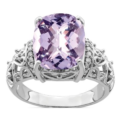 Sterling Silver 1/15 ct tw Rose de France Amethyst & Diamond Ring