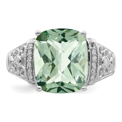 Sterling Silver 1/10 ct tw Green Quartz & Diamond Ring – view 5