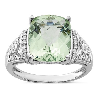 Sterling Silver 1/10 ct tw Green Quartz & Diamond Ring