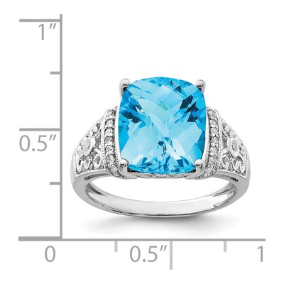 Sterling Silver 1/10 ct tw Swiss Blue Topaz & Diamond Checkerboard Ring – view 3