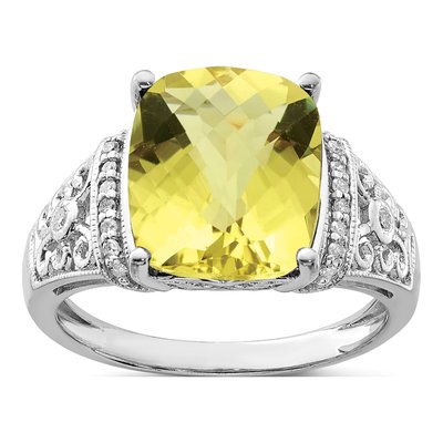 Sterling Silver 1/10 ct tw Lemon Quartz & Diamond Lemon Ring