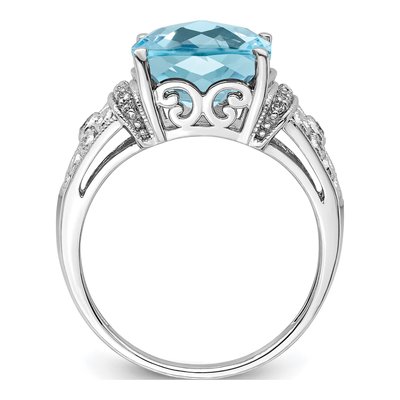 Sterling Silver 1/10 ct tw Sky Blue Topaz & Diamond Checker-Cut Ring – view 3